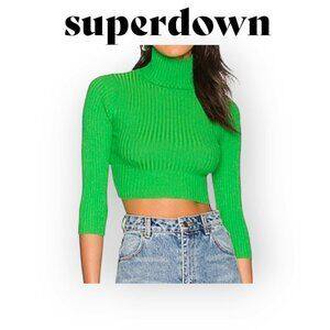Revolve Superdown Milenka Ribbed Crop Sweater Kelly Green XS NWT